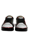 Women's White Red Crystals Leather Portofino Sneakers Shoes Calf