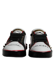 Women's White Red Crystals Leather Portofino Sneakers Shoes Calf