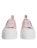 Women's Pink White Canvas Logo Low Top Sneakers Shoes Cotton Calf Leather