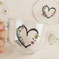 Personalizado 1-6 Nacimiento Flores Corazón 16 oz Taza de cristal transparente con posavasos Apodo y nombres Cumpleaños Día de la Madre Regalo para mamá Abuela