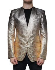 Men's Gold Jacquard Single Breasted Dress Blazer Polyester Film Fiber Silk