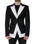 Men's Black White Single Breasted Dress Blazer Virgin Wool