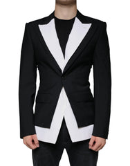 Men's Black White Single Breasted Dress Blazer Virgin Wool