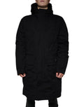 Men's Black Hooded Parka Cotton Trench Coat Jacket Polyester Silk Clothing