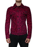 Men's Fuchsia Leopard Button Down Collared Jacket Cotton Elastane Clothing