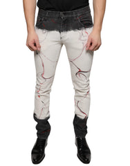 Black White Printed Skinny Men Denim Jeans And Cotton Elastane Stretch Clothing