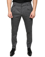 Men's Gray Check Tartan Wool Skinny Pants Virgin Elastane