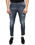 Men's Dark Blue Washed Cotton Skinny Denim Jeans Elastane Clothing