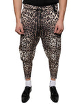 Men's Leopard Print Polyester Jogger Brown Elastane Cotton