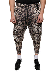 Men's Leopard Print Polyester Jogger Brown Elastane Cotton