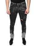 Men's Black Embellished Cotton Skinny Denim Jeans Elastane Clothing