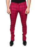 Men's Pink Checkered Wool Skinny Pants