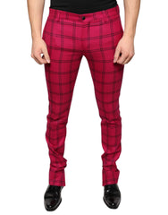 Men's Pink Checkered Wool Skinny Pants