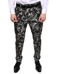 Men's Black Jacquard Skinny Dress Pants Polyester