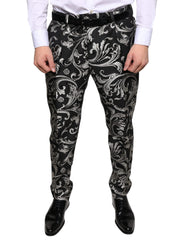 Men's Black Jacquard Skinny Dress Pants Polyester
