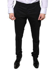 Men's Black Wool Skinny Dress Formal Pants Virgin Elastane