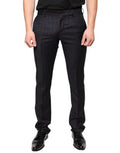 Black Stripes Skinny Men Dress Pants Virgin Wool