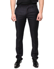 Black Stripes Skinny Men Dress Pants Virgin Wool