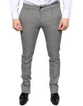 Men's Gray Check Tartan Wool Skinny Pants Virgin