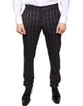 Brown Stripes Skinny Men Dress Pants Virgin Wool
