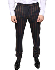 Brown Stripes Skinny Men Dress Pants Virgin Wool