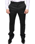 Black Stripes Skinny Men Dress Pants Polyester Wool Elastane