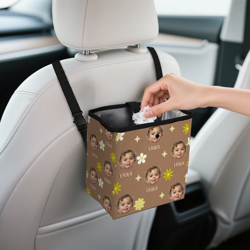 Personalizada Cara Foto Flor Papelera de coche con nombre Suministros coche Aniversario Cumpleaños Regalo para amigos de la familia