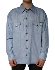 Men's Light Blue Cotton Button Down Casual Shirt Polyester Elastane T-Shirts And Polos
