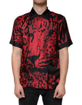 Men's Red Leopard Silk Button Down Casual Shirt