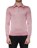 Men's Long-Sleeve Knit Polo Pink Polyester Cotton