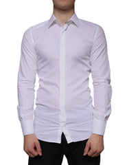 White Cotton Men Dress Gold Formal Shirt