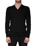 Men's Embellished V-Neck Virgin Wool Sweater Black