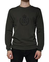 Men's Logo-Embroidered Crew Neck Sweatshirt Green Cotton Sweatshirts