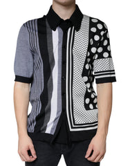 Men's Mixed-Print Silk-Cotton Blend Polo Shirt Black Virgin