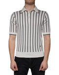 Men's Striped Silk Polo White