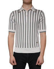 Men's Striped Silk Polo White