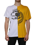 Men's White Yellow Logo Print Short Sleeve T-Shirt Cotton