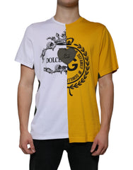 Men's White Yellow Logo Print Short Sleeve T-Shirt Cotton