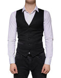 Men's Black Wool Waistcoat Dress Formal Vest Viscose Silk Polyester