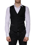 Men's Black Wool Waistcoat Dress Formal Vest Virgin Polyester Silk