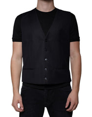 Men's Black Wool Waistcoat Dress Formal Vest Mohair