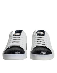 Men's White Leather Logo Portofino Sneaker Shoes Black And Calfskin Croc