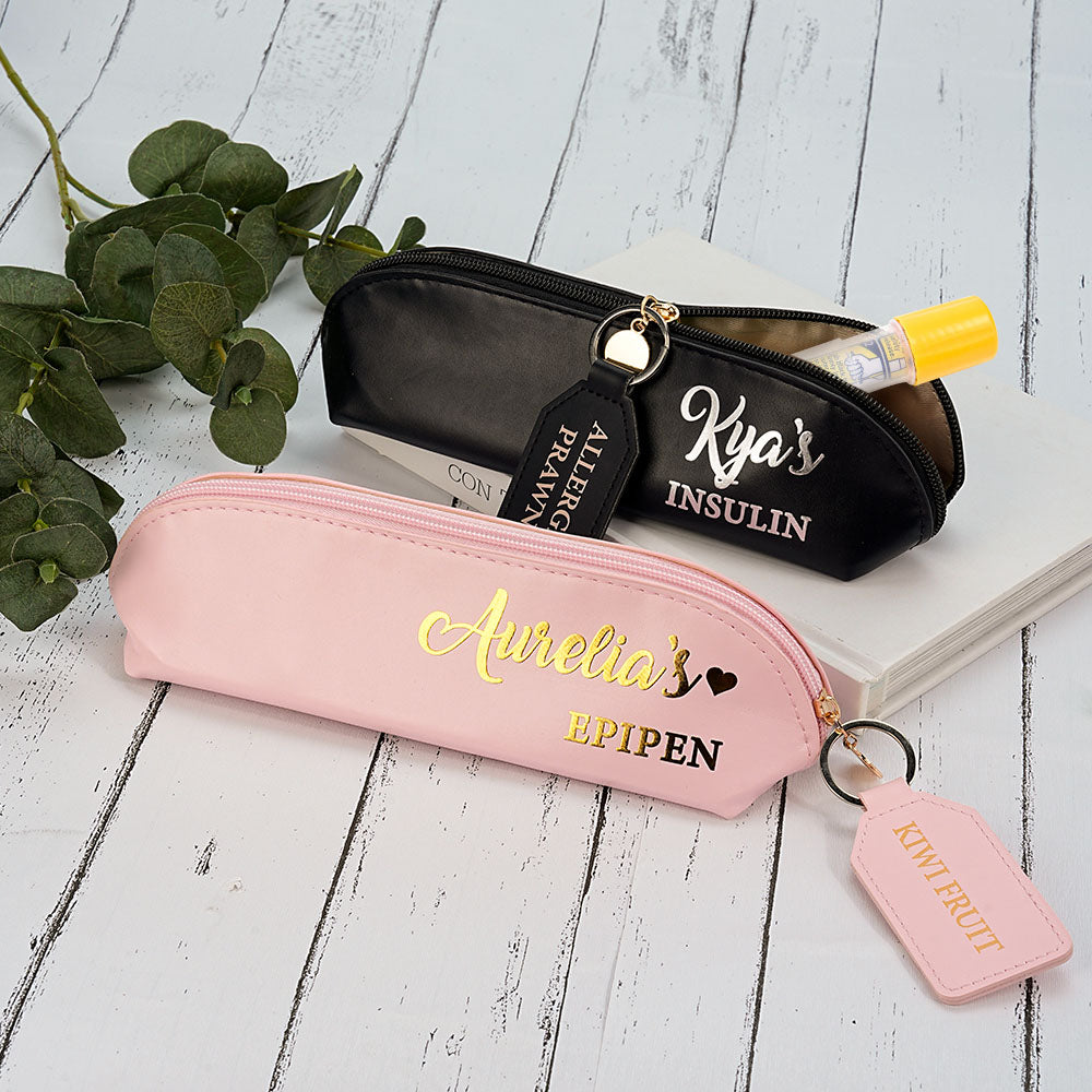 Estuche médico personalizado para EpiPen Insulina con llavero con etiqueta para alergias y texto Regalo de Navidad de vuelta al cole para alérgicos