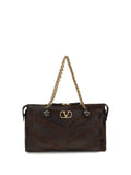 Valentino Garavani Chevron Patchwork Calf Leather Shoulder Bag — Brown