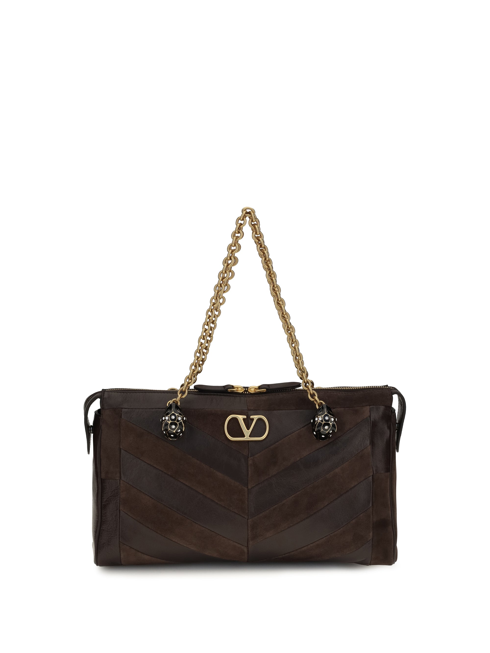 Valentino Garavani Chevron Patchwork Calf Leather Shoulder Bag — Brown