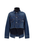 Sacai Denim and Wool Knit Layer Jacket — Blue