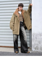Amber Pine Forest fashionable Toka curly collar 90 goose down H-type drawstring mid-length parka down jacket