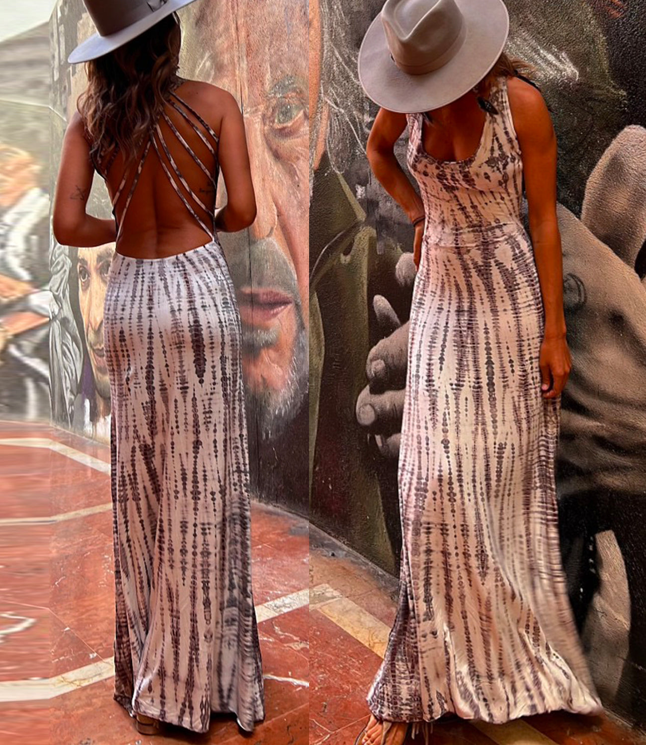 Criss Cross Open Back Tie Dye Maxi Dress