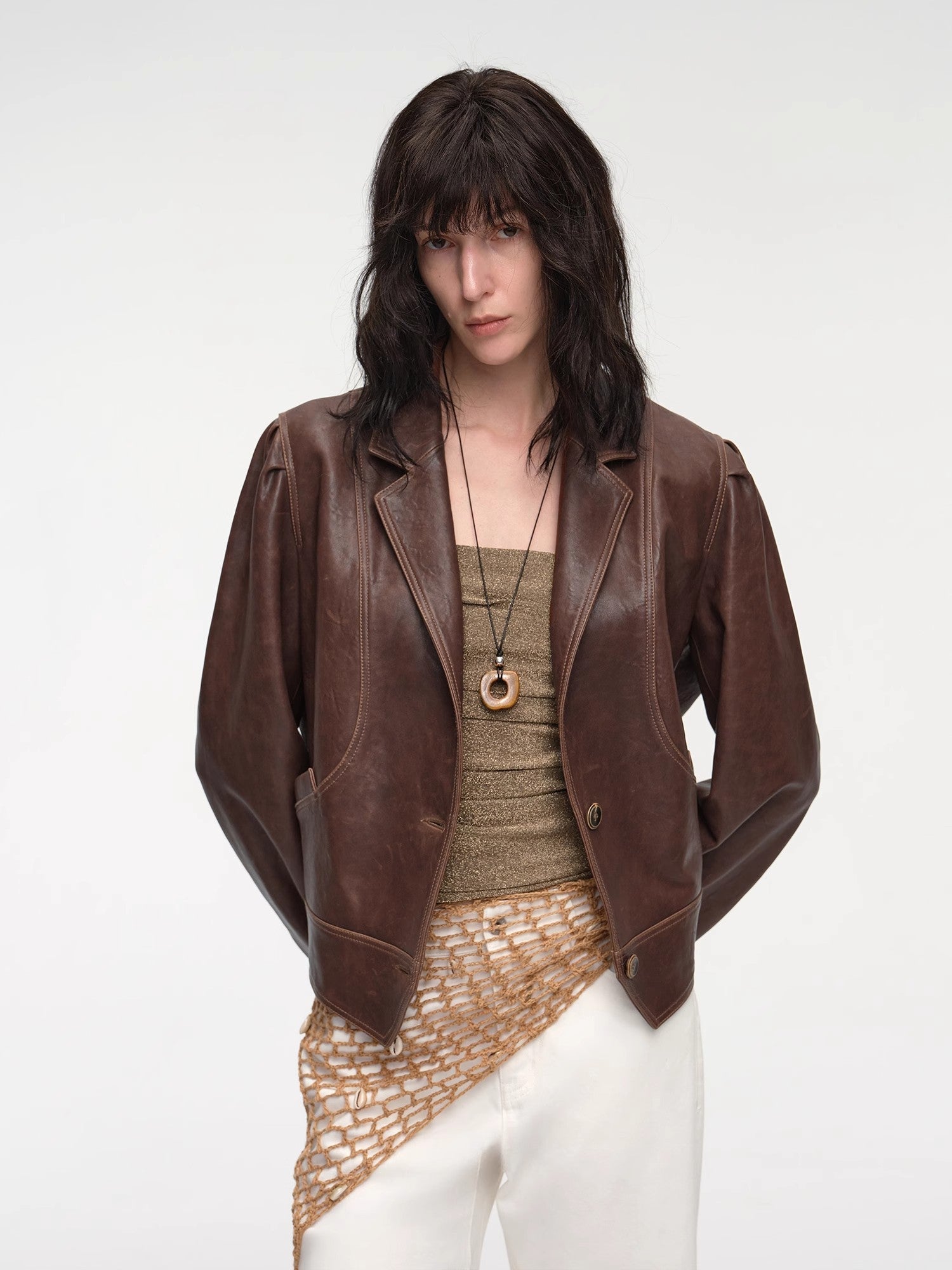 Vintage Old Stories New Zealand imported waxed sheepskin distressed short leather jacket