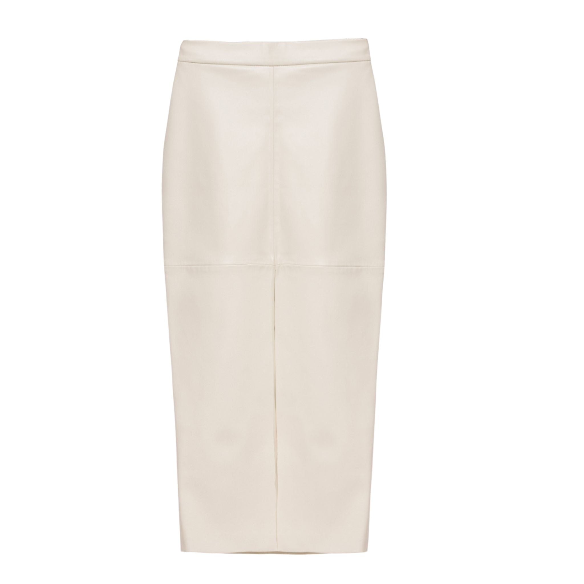 Vegan Leather Skirt in Midi | Ecru